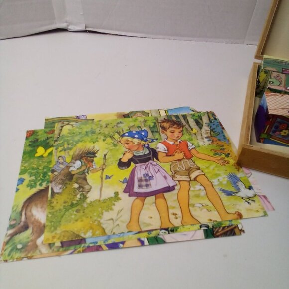 Vintage Brandie Wood Block Puzzle Nursery Rhymes Box - Picture 6 of 13